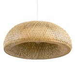 GloboStar® SAN TROPEZ 00674 Boho Κρεμαστό Φωτιστικό Καμπάνα Μονόφωτο 1 x E27 IP20 Μπεζ Ξύλο - Μ80 x Π80 x Y28cm