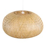 GloboStar® SAN TROPEZ 00674 Boho Κρεμαστό Φωτιστικό Καμπάνα Μονόφωτο 1 x E27 IP20 Μπεζ Ξύλο - Μ80 x Π80 x Y28cm