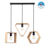GloboStar® ELISE 00682 Μοντέρνο Κρεμαστό Φωτιστικό Ράγα Τρίφωτο 3 x E27 IP20 Μπεζ Ξύλο με Μαύρο Μέταλλο - Μ76 x Π8 x Υ130cm