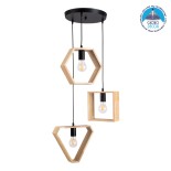 GloboStar® ELISE 00683 Μοντέρνο Κρεμαστό Φωτιστικό Γεωμετρικό Σχήμα Τρίφωτο 3 x E27 IP20 Μπεζ Ξύλο με Μαύρο Μέταλλο - Μ55 x Π55 x Υ130cm