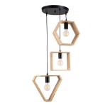 GloboStar® ELISE 00683 Μοντέρνο Κρεμαστό Φωτιστικό Γεωμετρικό Σχήμα Τρίφωτο 3 x E27 IP20 Μπεζ Ξύλο με Μαύρο Μέταλλο - Μ55 x Π55 x Υ130cm