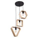 GloboStar® ELISE 00683 Μοντέρνο Κρεμαστό Φωτιστικό Γεωμετρικό Σχήμα Τρίφωτο 3 x E27 IP20 Μπεζ Ξύλο με Μαύρο Μέταλλο - Μ55 x Π55 x Υ130cm