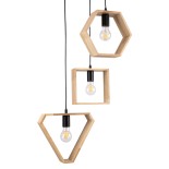 GloboStar® ELISE 00683 Μοντέρνο Κρεμαστό Φωτιστικό Γεωμετρικό Σχήμα Τρίφωτο 3 x E27 IP20 Μπεζ Ξύλο με Μαύρο Μέταλλο - Μ55 x Π55 x Υ130cm