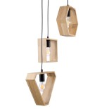GloboStar® ELISE 00683 Μοντέρνο Κρεμαστό Φωτιστικό Γεωμετρικό Σχήμα Τρίφωτο 3 x E27 IP20 Μπεζ Ξύλο με Μαύρο Μέταλλο - Μ55 x Π55 x Υ130cm