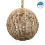 GloboStar® MANDALA 00731 Boho Κρεμαστό Φωτιστικό Μπάλα Μονόφωτο 1 x E27 IP20 Μπεζ Σχοινί - Μ30 x Π30 x Y30cm