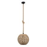 GloboStar® MANDALA 00731 Boho Κρεμαστό Φωτιστικό Μπάλα Μονόφωτο 1 x E27 IP20 Μπεζ Σχοινί - Μ30 x Π30 x Y30cm