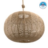 GloboStar® MANDALA 00732 Boho Κρεμαστό Φωτιστικό Μπάλα Μονόφωτο 1 x E27 IP20 Μπεζ Σχοινί - Μ80 x Π80 x Υ60cm