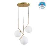 GloboStar® MONROE 00953 Μοντέρνο Κρεμαστό Φωτιστικό Μπάλα Τρίφωτο 3 x E27 IP20 Χρυσό Μέταλλο με Λευκό Γυαλί - Μ60 x Π60 x Υ50cm