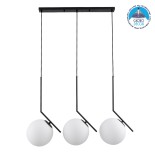 GloboStar® MONROE 00954 Μοντέρνο Κρεμαστό Φωτιστικό Οροφής Τρίφωτο 3 x E27 Μαύρο - Λευκό Μεταλλικό Μπάλα Μ74 x Π25 x Υ50cm