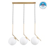GloboStar® MONROE 00955 Μοντέρνο Κρεμαστό Φωτιστικό Οροφής Τρίφωτο 3 x E27 Χρυσό - Λευκό Μεταλλικό Μπάλα Μ74 x Π25 x Υ50cm