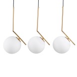 GloboStar® MONROE 00955 Μοντέρνο Κρεμαστό Φωτιστικό Οροφής Τρίφωτο 3 x E27 Χρυσό - Λευκό Μεταλλικό Μπάλα Μ74 x Π25 x Υ50cm