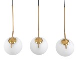 GloboStar® MONROE 00955 Μοντέρνο Κρεμαστό Φωτιστικό Οροφής Τρίφωτο 3 x E27 Χρυσό - Λευκό Μεταλλικό Μπάλα Μ74 x Π25 x Υ50cm