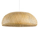GloboStar® SAN TROPEZ 00674 Boho Κρεμαστό Φωτιστικό Καμπάνα Μονόφωτο 1 x E27 IP20 Μπεζ Ξύλο - Μ80 x Π80 x Y28cm