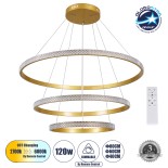 GloboStar® DIAMOND TRIO 61139 Κρεμαστό Φωτιστικό Δαχτυλίδι-Κύκλος LED CCT 120W 14723lm 360° AC 220-240V - Εναλλαγή Φωτισμού μέσω Τηλεχειριστηρίου All In One Ψυχρό 6000k+Φυσικό 4500k+Θερμό 2700k Dimmable Φ40+60+80cm - Χρυσό Βούρτσας - 3 Years Warranty