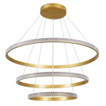 GloboStar® DIAMOND TRIO 61139 Κρεμαστό Φωτιστικό Δαχτυλίδι-Κύκλος LED CCT 120W 14723lm 360° AC 220-240V - Εναλλαγή Φωτισμού μέσω Τηλεχειριστηρίου All In One Ψυχρό 6000k+Φυσικό 4500k+Θερμό 2700k Dimmable Φ40+60+80cm - Χρυσό Βούρτσας - 3 Years Warranty