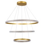 GloboStar® DIAMOND TRIO 61139 Κρεμαστό Φωτιστικό Δαχτυλίδι-Κύκλος LED CCT 120W 14723lm 360° AC 220-240V - Εναλλαγή Φωτισμού μέσω Τηλεχειριστηρίου All In One Ψυχρό 6000k+Φυσικό 4500k+Θερμό 2700k Dimmable Φ40+60+80cm - Χρυσό Βούρτσας - 3 Years Warranty
