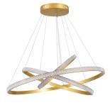 GloboStar® DIAMOND TRIO 61139 Κρεμαστό Φωτιστικό Δαχτυλίδι-Κύκλος LED CCT 120W 14723lm 360° AC 220-240V - Εναλλαγή Φωτισμού μέσω Τηλεχειριστηρίου All In One Ψυχρό 6000k+Φυσικό 4500k+Θερμό 2700k Dimmable Φ40+60+80cm - Χρυσό Βούρτσας - 3 Years Warranty