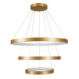 GloboStar® NEMESIS TRIO 61172 Κρεμαστό Φωτιστικό Δαχτυλίδι-Κύκλος LED CCT 120W 14723lm 360° AC 220-240V - Εναλλαγή Φωτισμού μέσω Τηλεχειριστηρίου All In One Ψυχρό 6000k+Φυσικό 4500k+Θερμό 2700k Dimmable Φ40+60+80cm - Χρυσό Βούρτσας - 3 Years Warranty