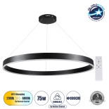 GloboStar® VENOM 61182 Κρεμαστό Φωτιστικό Δαχτυλίδι-Κύκλος LED CCT 75W 8818lm 120° AC 220-240V - Εναλλαγή Φωτισμού μέσω Τηλεχειριστηρίου All In One Ψυχρό 6000K+Φυσικό 4500K+Θερμό 2700K Dimmable Φ100cm - Μαύρο - 3 Years Warranty