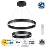 GloboStar® VENOM DUO 61185 Κρεμαστό Φωτιστικό Δαχτυλίδι-Κύκλος LED CCT 75W 8818lm 120° AC 220-240V - Εναλλαγή Φωτισμού μέσω Τηλεχειριστηρίου All In One Ψυχρό 6000K+Φυσικό 4500K+Θερμό 2700K Dimmable Φ40+60cm - Μαύρο - 3 Years Warranty