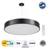 GLOBOSTAR® BURTON 61202 Μοντέρνο Κρεμαστό Φωτιστικό Οροφής LED 75W 7500lm 120° AC 220-240V IP20 Ρυθμιζόμενο Λευκό CCT με Χειριστήριο από 2700K έως 6000K Dimmable - Lumileds SMD Chip - Μαύρο Ματ - Μ60 x Π60 x Υ8cm - 3 Χρόνια Εγγύηση
