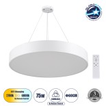 GLOBOSTAR® BURTON 61203 Μοντέρνο Κρεμαστό Φωτιστικό Οροφής LED 75W 7500lm 120° AC 220-240V IP20 Ρυθμιζόμενο Λευκό CCT με Χειριστήριο από 2700K έως 6000K Dimmable - Lumileds SMD Chip - Λευκό Ματ - Μ60 x Π60 x Υ8cm - 3 Χρόνια Εγγύηση