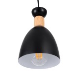 GloboStar® AVA 61572 Μοντέρνο Κρεμαστό Φωτιστικό Οροφής Τρίφωτο 3 x E27 Μαύρο Μεταλλικό Καμπάνα με Ξύλινη Λεπτομέρεια Φ35 x Υ130cm