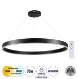 GloboStar® VENOM 61182 Κρεμαστό Φωτιστικό Δαχτυλίδι-Κύκλος LED CCT 75W 8818lm 120° AC 220-240V - Εναλλαγή Φωτισμού μέσω Τηλεχειριστηρίου All In One Ψυχρό 6000K+Φυσικό 4500K+Θερμό 2700K Dimmable Φ100cm - Μαύρο - 3 Years Warranty