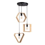 GloboStar® ELISE 00683 Μοντέρνο Κρεμαστό Φωτιστικό Γεωμετρικό Σχήμα Τρίφωτο 3 x E27 IP20 Μπεζ Ξύλο με Μαύρο Μέταλλο - Μ55 x Π55 x Υ130cm
