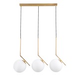 GloboStar® MONROE 00955 Μοντέρνο Κρεμαστό Φωτιστικό Οροφής Τρίφωτο 3 x E27 Χρυσό - Λευκό Μεταλλικό Μπάλα Μ74 x Π25 x Υ50cm