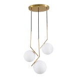 GloboStar® MONROE 00953 Μοντέρνο Κρεμαστό Φωτιστικό Μπάλα Τρίφωτο 3 x E27 IP20 Χρυσό Μέταλλο με Λευκό Γυαλί - Μ60 x Π60 x Υ50cm
