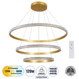GloboStar® DIAMOND TRIO 61139 Κρεμαστό Φωτιστικό Δαχτυλίδι-Κύκλος LED CCT 120W 14723lm 360° AC 220-240V - Εναλλαγή Φωτισμού μέσω Τηλεχειριστηρίου All In One Ψυχρό 6000k+Φυσικό 4500k+Θερμό 2700k Dimmable Φ40+60+80cm - Χρυσό Βούρτσας - 3 Years Warranty
