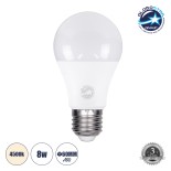 GLOBOSTAR® GLOBE 60025 Λάμπα E27 A60 LED 8W 776lm 260° AC 220-240V IP20 Φυσικό Λευκό 4500K - Lumileds SMD Chip - Λευκό Γαλακτερό - Μ6 x Π6 x Υ11cm - 3 Χρόνια Εγγύηση