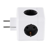 GloboStar® TRAVEL PowerCube PRO Certified 79627 Πολύπριζο 5 Θέσεων με 5 Πρίζες Ασφαλείας Childproof EU Schuko AC 220-240V Μ7.5 x Π11.5 x Υ7.5 - Λευκό με Γκρι - Max Load 3680W/16A