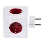 GloboStar® TRAVEL PowerCube PRO Certified 79634 Πολύπριζο 6 Θέσεων με 4 Πρίζες Ασφαλείας Childproof EU Schuko AC 220-240V & 2 Πρίζες USB Max 2.1A/DC 5V Μ7.5 x Π11.5 x Υ7.5 - Λευκό με Κόκκινο - Max Load 3680W/16A