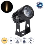 GloboStar® SPOT-TOLA 90631 Σποτ Φωτισμου Wall Washer LED 1W 110lm 10° DC 24V Αδιάβροχο IP65 Φ5 x Υ9cm Θερμό Λευκό 3000K - Μαύρο - 3 Years Warranty