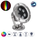 GloboStar® UNDERWATER-DINA 90677 Υποβρύχιο Φωτιστικό Σποτ Ειδικό για Σιντριβάνια LED 9W 945lm 30° DC 24V Αδιάβροχο IP68 Φ12 x Υ14cm Πολύχρωμο RGBW DMX512 - Ανοξείδωτο Ατσάλι - 3 Χρόνια Εγγύηση