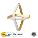 GLOBOSTAR® ROSE 61066 Μοντέρνο Κρεμαστό Φωτιστικό Οροφής LED 22W 2200lm 300° AC 220-240V IP20 Ρυθμιζόμενο Λευκό CCT με On/Off 2700K/4500K/6000K - Lumileds SMD Chip - Χρυσό Βούρτσας - Μ24 x Π22 x Υ24cm - 3 Χρόνια Εγγύηση