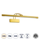 GloboStar® LAURA 60425 Μοντέρνο Φωτιστικό Τοίχου - Απλίκα Καθρέπτη Μπάνιου - Πίνακα LED 12W 1400lm 120° AC 220-240V IP44 Μ60 x Π27 x Υ13cm - Φυσικό Λευκό 4500K - Χρυσό - 3 Years Warranty
