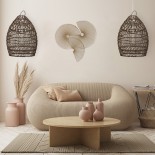 GloboStar® TAHITI 00711 Boho Κρεμαστό Φωτιστικό Καμπάνα Μονόφωτο 1 x E27 IP20 Καφέ Ξύλο - Μ38 x Π38 x Υ50cm