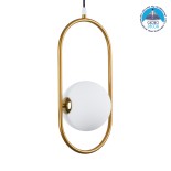 GloboStar® HAMBURG 00590 Μοντέρνο Κρεμαστό Φωτιστικό Μπάλα Μονόφωτο 1 x G9 IP20 Χρυσό Μέταλλο με Λευκό Γυαλί - Μ20 x Π15 x Υ40cm