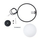 GloboStar® MADRID 00931 Μοντέρνο Κρεμαστό Φωτιστικό Μπάλα Μονόφωτο 1 x E27 IP20 Μαύρο Μέταλλο με Λευκό Γυαλί - Μ30 x Π20 x Υ30cm