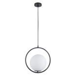 GloboStar® MADRID 00931 Μοντέρνο Κρεμαστό Φωτιστικό Μπάλα Μονόφωτο 1 x E27 IP20 Μαύρο Μέταλλο με Λευκό Γυαλί - Μ30 x Π20 x Υ30cm