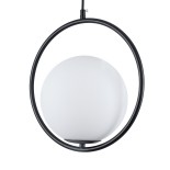 GloboStar® MADRID 00931 Μοντέρνο Κρεμαστό Φωτιστικό Μπάλα Μονόφωτο 1 x E27 IP20 Μαύρο Μέταλλο με Λευκό Γυαλί - Μ30 x Π20 x Υ30cm
