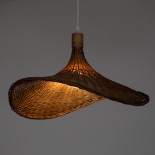 GloboStar® CUBA 01720 Boho Κρεμαστό Φωτιστικό Καμπάνα Μονόφωτο 1 x E27 IP20 Καφέ Ξύλο - Μ53 x Π53 x Υ30cm