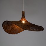 GloboStar® CUBA 01722 Boho Κρεμαστό Φωτιστικό Καμπάνα Μονόφωτο 1 x E27 IP20 Καφέ Ξύλο - Μ63 x Π63 x Υ32cm