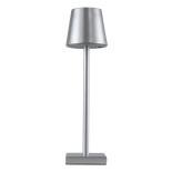 GloboStar® NEGA 60476 Μοντέρνο Επιτραπέζιο Φωτιστικό Πορτατίφ LED 2.2W 154lm 360° DC 5V Επαναφορτιζόμενο με Μπαταρία Li-ion 4000mAh - Διακόπτη Αφής - Θερμό Λευκό 2700K - Dimmable - D10 x H39cm - Ασημί - 2 Years Warranty