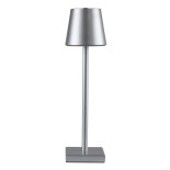 GloboStar® NEGA 60476 Μοντέρνο Επιτραπέζιο Φωτιστικό Πορτατίφ LED 2.2W 154lm 360° DC 5V Επαναφορτιζόμενο με Μπαταρία Li-ion 4000mAh - Διακόπτη Αφής - Θερμό Λευκό 2700K - Dimmable - D10 x H39cm - Ασημί - 2 Years Warranty