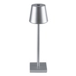 GloboStar® NEGA 60476 Μοντέρνο Επιτραπέζιο Φωτιστικό Πορτατίφ LED 2.2W 154lm 360° DC 5V Επαναφορτιζόμενο με Μπαταρία Li-ion 4000mAh - Διακόπτη Αφής - Θερμό Λευκό 2700K - Dimmable - D10 x H39cm - Ασημί - 2 Years Warranty