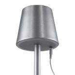 GloboStar® NEGA 60476 Μοντέρνο Επιτραπέζιο Φωτιστικό Πορτατίφ LED 2.2W 154lm 360° DC 5V Επαναφορτιζόμενο με Μπαταρία Li-ion 4000mAh - Διακόπτη Αφής - Θερμό Λευκό 2700K - Dimmable - D10 x H39cm - Ασημί - 2 Years Warranty